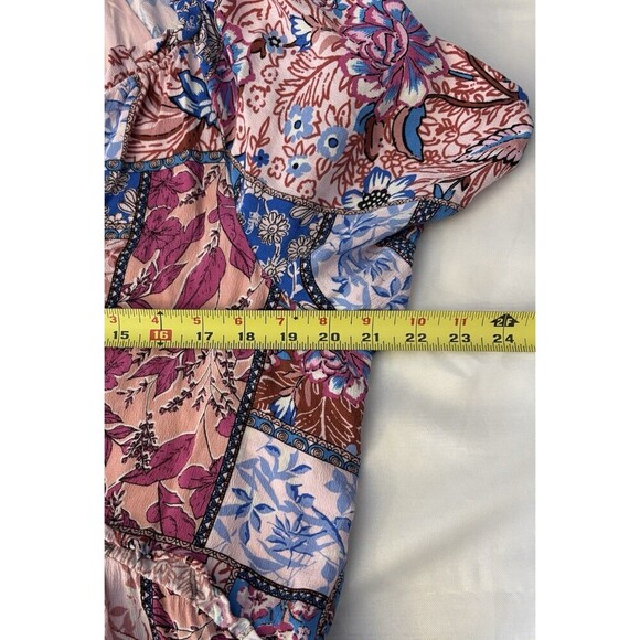 ANTHROPOLOGIE Robin Mini Dress Women XL Blue Pink Florals Tiered SS Boho Chic - Picture 12 of 12
